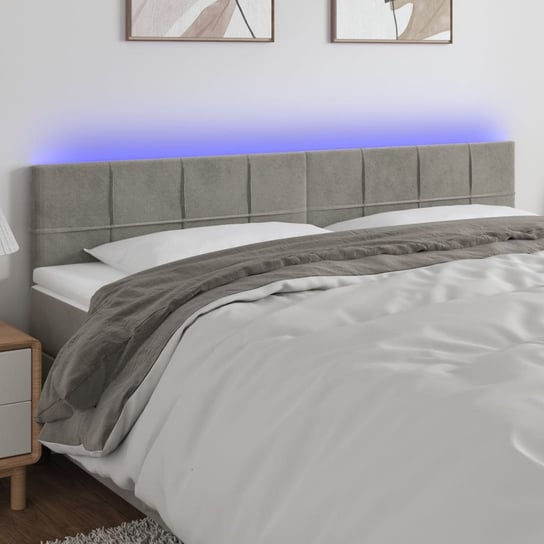 vidaXL Zagłówek do łóżka z LED, jasnoszary, 160x5x78/88 cm, aksamit vidaXL