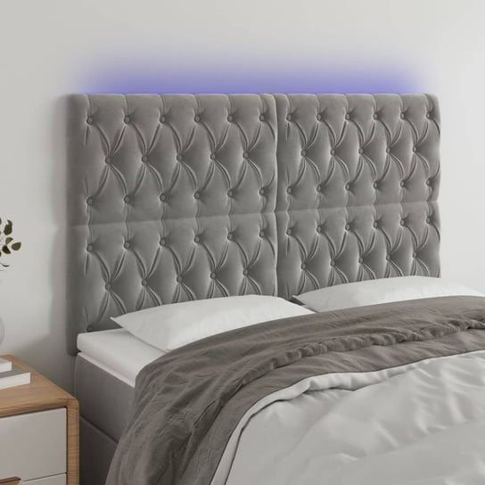 vidaXL Zagłówek do łóżka z LED, jasnoszary, 160x7x118/128 cm, aksamit vidaXL