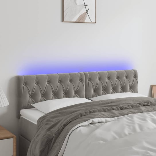 vidaXL Zagłówek do łóżka z LED, jasnoszary, 160x7x78/88 cm, aksamit vidaXL