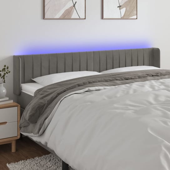 vidaXL Zagłówek do łóżka z LED, jasnoszary, 163x16x78/88 cm, aksamit vidaXL