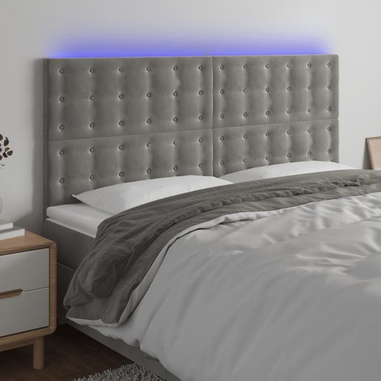 vidaXL Zagłówek do łóżka z LED, jasnoszary, 180x5x118/128 cm, aksamit vidaXL