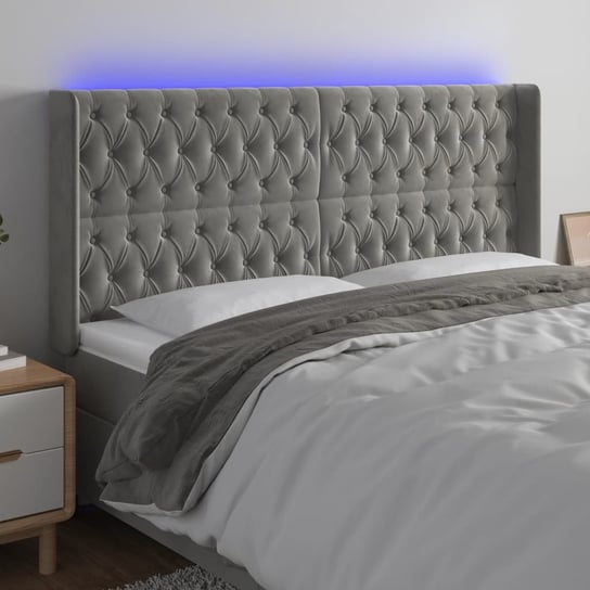 vidaXL Zagłówek do łóżka z LED, jasnoszary, 183x16x118/128 cm, aksamit vidaXL
