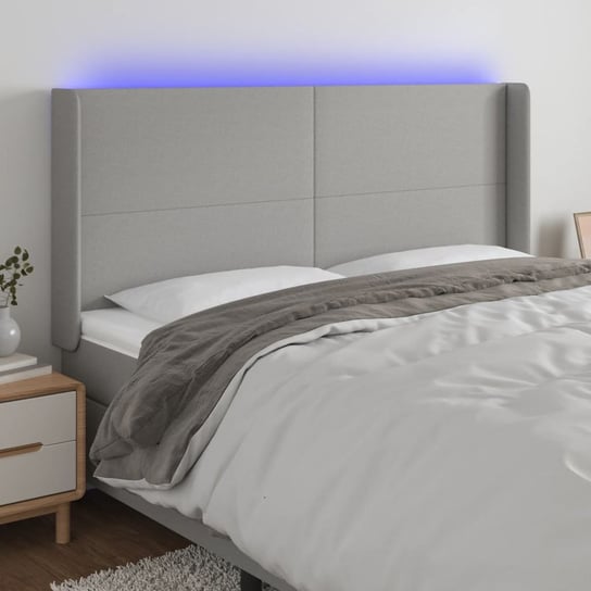 vidaXL Zagłówek do łóżka z LED, jasnoszary, 183x16x118/128 cm, tkanina vidaXL