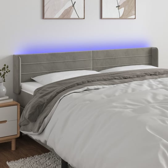vidaXL Zagłówek do łóżka z LED, jasnoszary, 183x16x78/88 cm, aksamit vidaXL