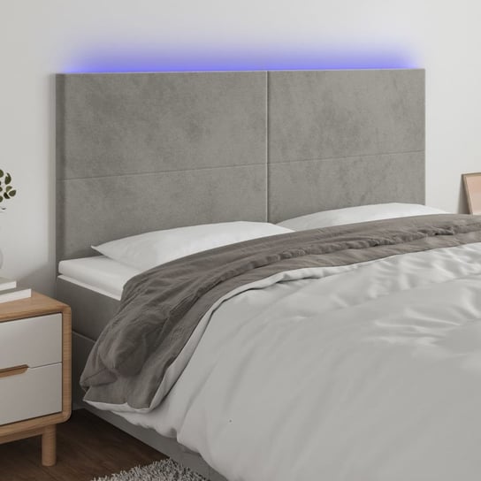 vidaXL Zagłówek do łóżka z LED, jasnoszary, 200x5x118/128 cm, aksamit vidaXL