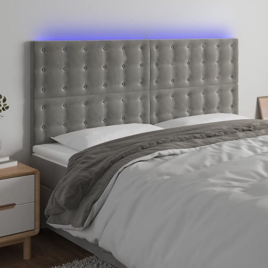 vidaXL Zagłówek do łóżka z LED, jasnoszary, 200x5x118/128 cm, aksamit vidaXL