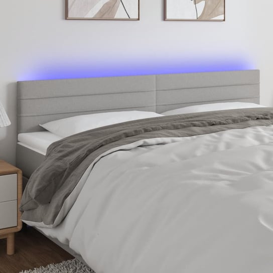 vidaXL Zagłówek do łóżka z LED, jasnoszary, 200x5x78/88 cm, tkanina vidaXL