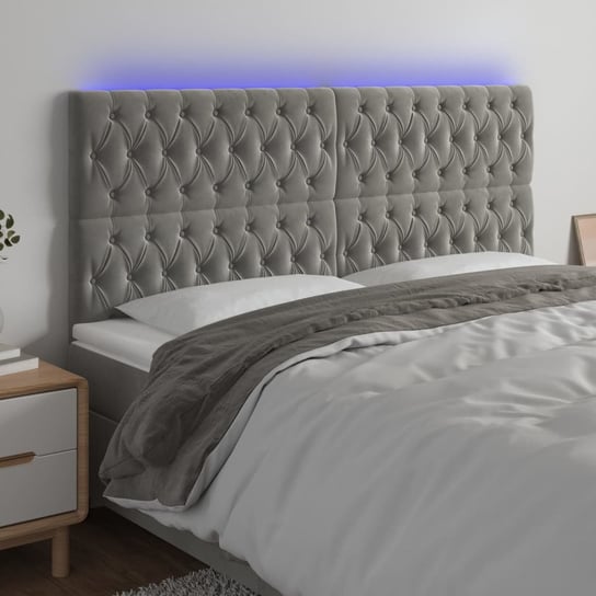 vidaXL Zagłówek do łóżka z LED, jasnoszary, 200x7x118/128 cm, aksamit vidaXL