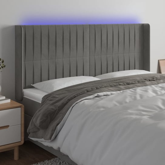 vidaXL Zagłówek do łóżka z LED, jasnoszary, 203x16x118/128 cm, aksamit vidaXL