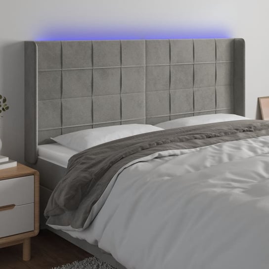 vidaXL Zagłówek do łóżka z LED, jasnoszary, 203x16x118/128 cm, aksamit vidaXL