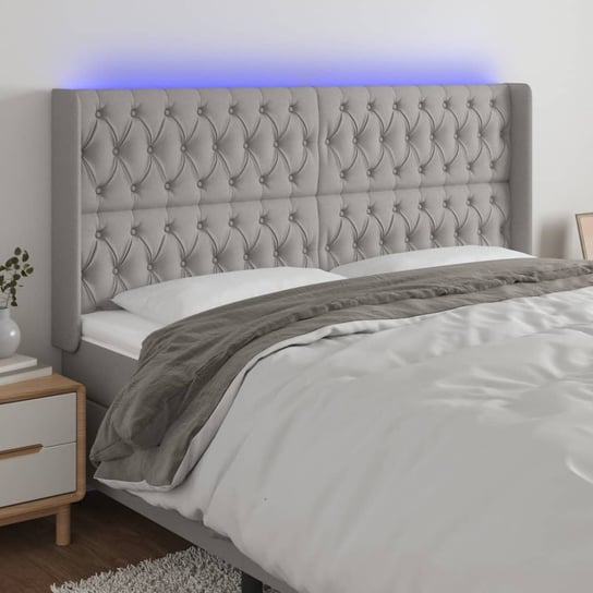vidaXL Zagłówek do łóżka z LED, jasnoszary, 203x16x118/128 cm, tkanina vidaXL