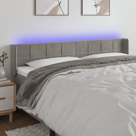 vidaXL Zagłówek do łóżka z LED, jasnoszary, 203x16x78/88 cm, aksamit vidaXL