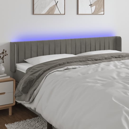 vidaXL Zagłówek do łóżka z LED, jasnoszary, 203x16x78/88 cm, aksamit vidaXL