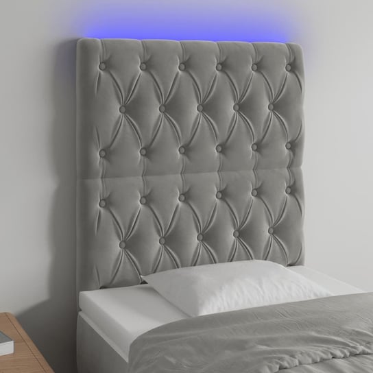 vidaXL Zagłówek do łóżka z LED, jasnoszary, 80x7x118/128 cm, aksamit vidaXL