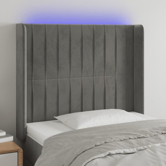 vidaXL Zagłówek do łóżka z LED, jasnoszary, 83x16x118/128 cm, aksamit vidaXL