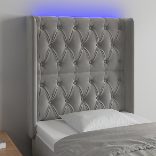 vidaXL Zagłówek do łóżka z LED, jasnoszary, 83x16x118/128 cm, aksamit vidaXL