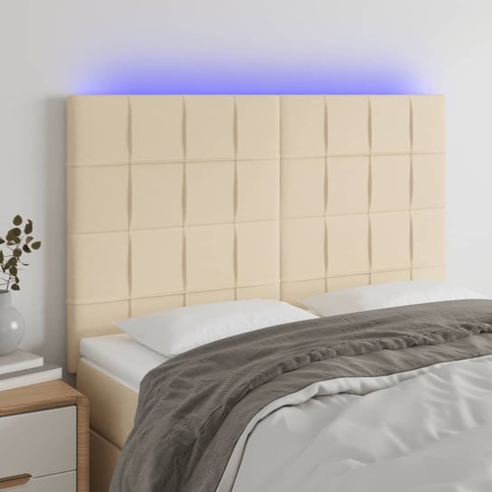 vidaXL Zagłówek do łóżka z LED, kremowy, 144x5x118/128 cm, tkanina vidaXL