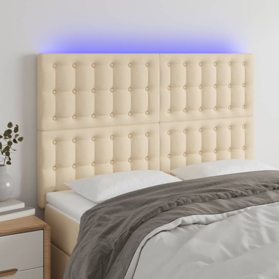 vidaXL Zagłówek do łóżka z LED, kremowy, 144x5x118/128 cm, tkanina vidaXL