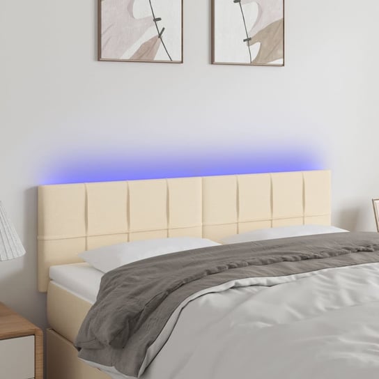 vidaXL Zagłówek do łóżka z LED, kremowy, 144x5x78/88 cm, tkanina vidaXL