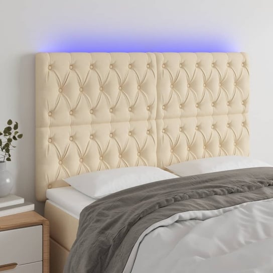 vidaXL Zagłówek do łóżka z LED, kremowy, 144x7x118/128 cm, tkanina vidaXL