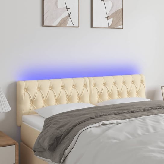 vidaXL Zagłówek do łóżka z LED, kremowy, 144x7x78/88 cm, tkanina vidaXL