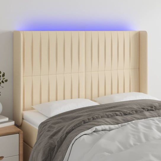 vidaXL Zagłówek do łóżka z LED, kremowy, 147x16x118/128 cm, tkanina vidaXL