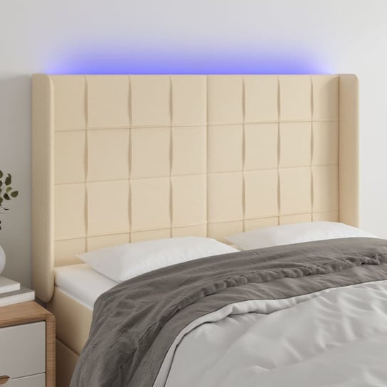 vidaXL Zagłówek do łóżka z LED, kremowy, 147x16x118/128 cm, tkanina vidaXL