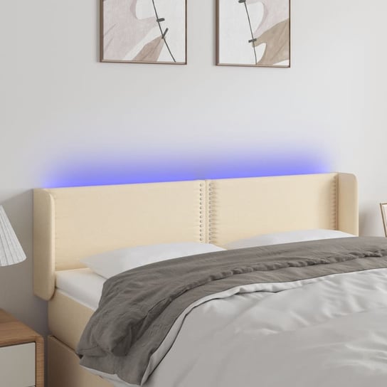 vidaXL Zagłówek do łóżka z LED, kremowy, 147x16x78/88 cm, tkanina vidaXL