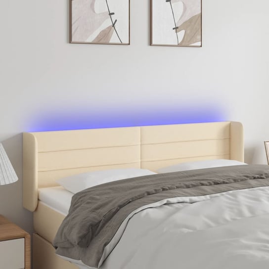 vidaXL Zagłówek do łóżka z LED, kremowy, 147x16x78/88 cm, tkanina vidaXL