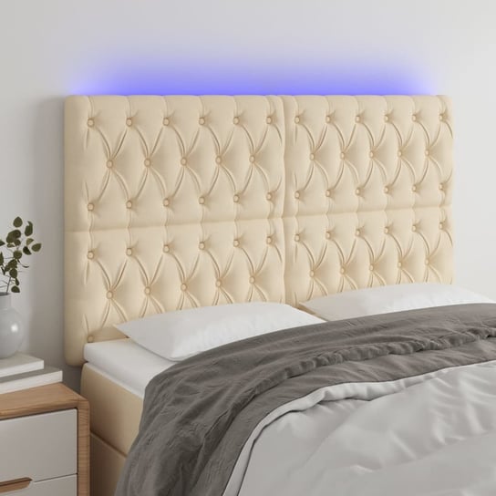 vidaXL Zagłówek do łóżka z LED, kremowy, 160x7x118/128 cm, tkanina vidaXL