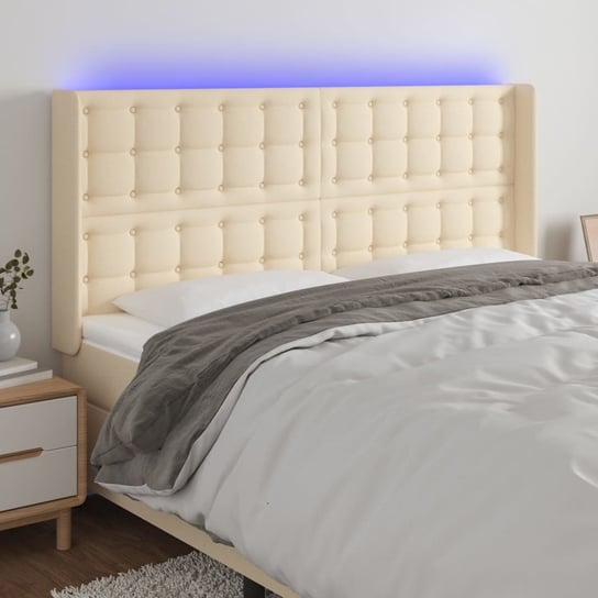 vidaXL Zagłówek do łóżka z LED, kremowy, 163x16x118/128 cm, tkanina vidaXL