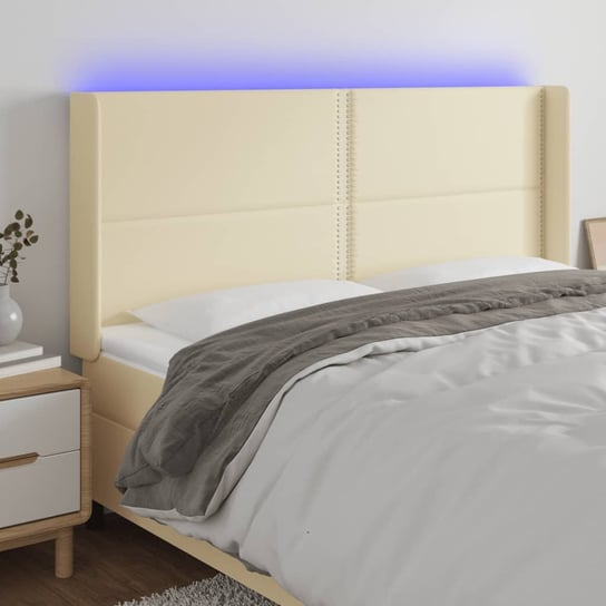 vidaXL Zagłówek do łóżka z LED kremowy 163x16x118/128cm sztuczna skóra vidaXL