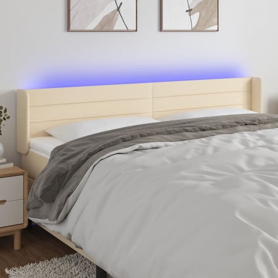 vidaXL Zagłówek do łóżka z LED, kremowy, 163x16x78/88 cm, tkanina vidaXL