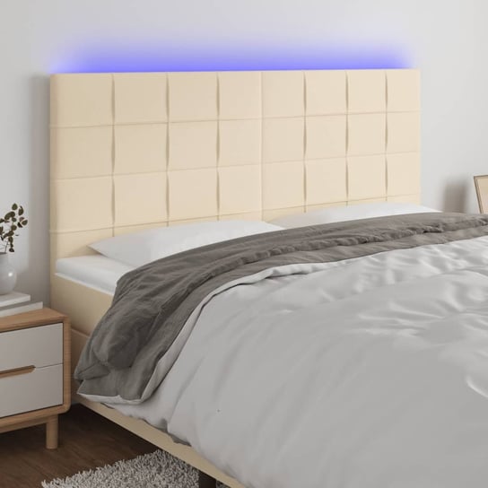 vidaXL Zagłówek do łóżka z LED, kremowy, 180x5x118/128 cm, tkanina vidaXL