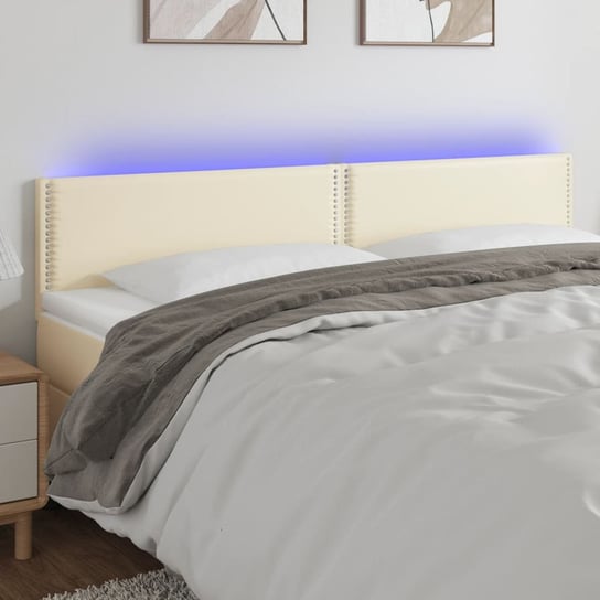 vidaXL Zagłówek do łóżka z LED, kremowy, 180x5x78/88cm, sztuczna skóra vidaXL
