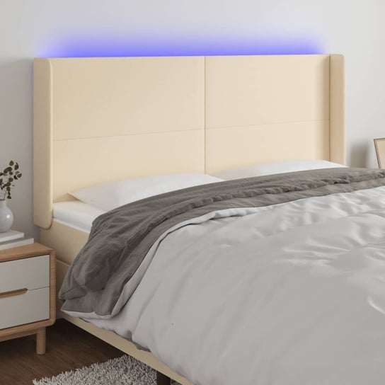 vidaXL Zagłówek do łóżka z LED, kremowy, 183x16x118/128 cm, tkanina vidaXL