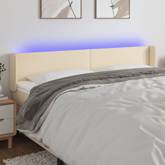 vidaXL Zagłówek do łóżka z LED, kremowy, 183x16x78/88 cm, tkanina vidaXL