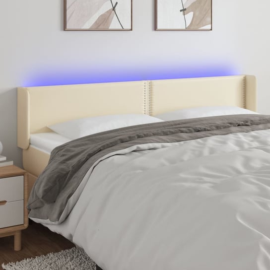 vidaXL Zagłówek do łóżka z LED, kremowy, 183x16x78/88cm sztuczna skóra vidaXL