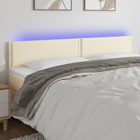 vidaXL Zagłówek do łóżka z LED, kremowy, 200x5x78/88cm, sztuczna skóra vidaXL