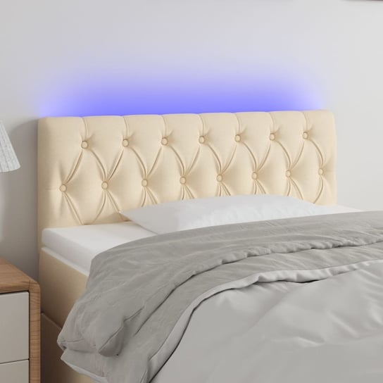 vidaXL Zagłówek do łóżka z LED, kremowy, 90x7x78/88 cm, tkanina vidaXL