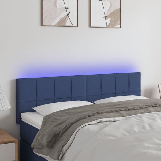 vidaXL Zagłówek do łóżka z LED, niebieski, 144x5x78/88 cm, tkanina vidaXL