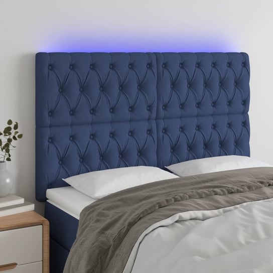 vidaXL Zagłówek do łóżka z LED, niebieski, 144x7x118/128 cm, tkanina vidaXL