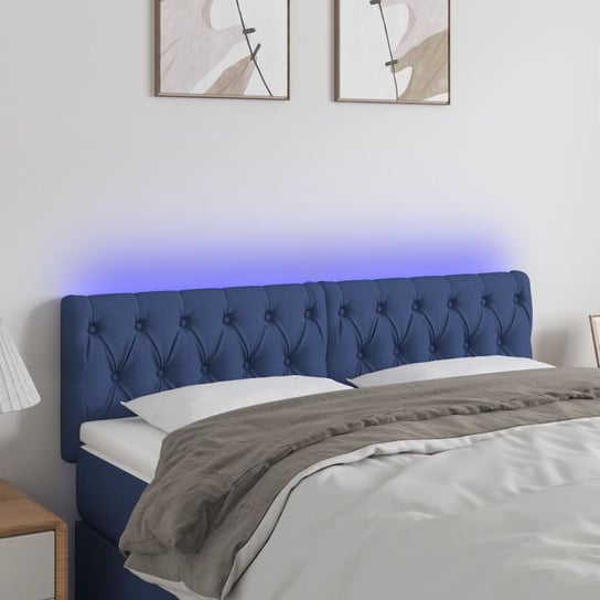vidaXL Zagłówek do łóżka z LED, niebieski, 144x7x78/88 cm, tkanina vidaXL
