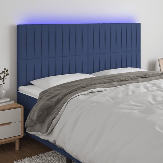 vidaXL Zagłówek do łóżka z LED, niebieski, 160x5x118/128 cm, tkanina vidaXL