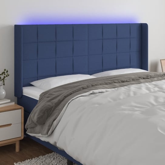 vidaXL Zagłówek do łóżka z LED, niebieski, 163x16x118/128 cm, tkanina vidaXL