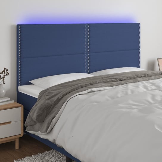 vidaXL Zagłówek do łóżka z LED, niebieski, 200x5x118/128 cm, tkanina vidaXL