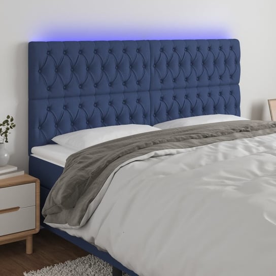 vidaXL Zagłówek do łóżka z LED, niebieski, 200x7x118/128 cm, tkanina vidaXL