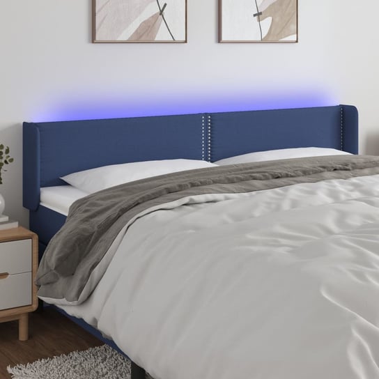 vidaXL Zagłówek do łóżka z LED, niebieski, 203x16x78/88 cm, tkanina vidaXL