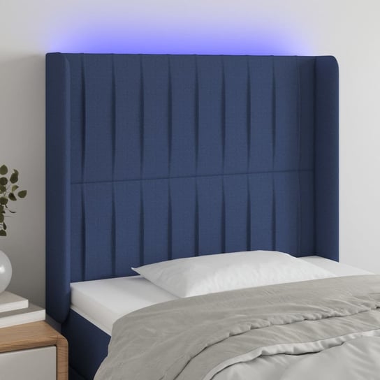 vidaXL Zagłówek do łóżka z LED, niebieski, 83x16x118/128 cm, tkanina vidaXL