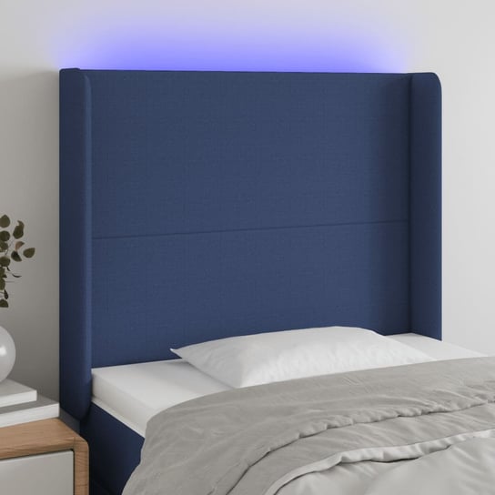 vidaXL Zagłówek do łóżka z LED, niebieski, 93x16x118/128 cm, tkanina vidaXL